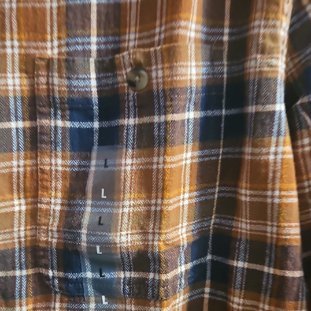 Sonoma Men's Plaid Super Soft Flannel  Button-Down Shirt - Brown and Blue. Large - Picture 4 of 5
